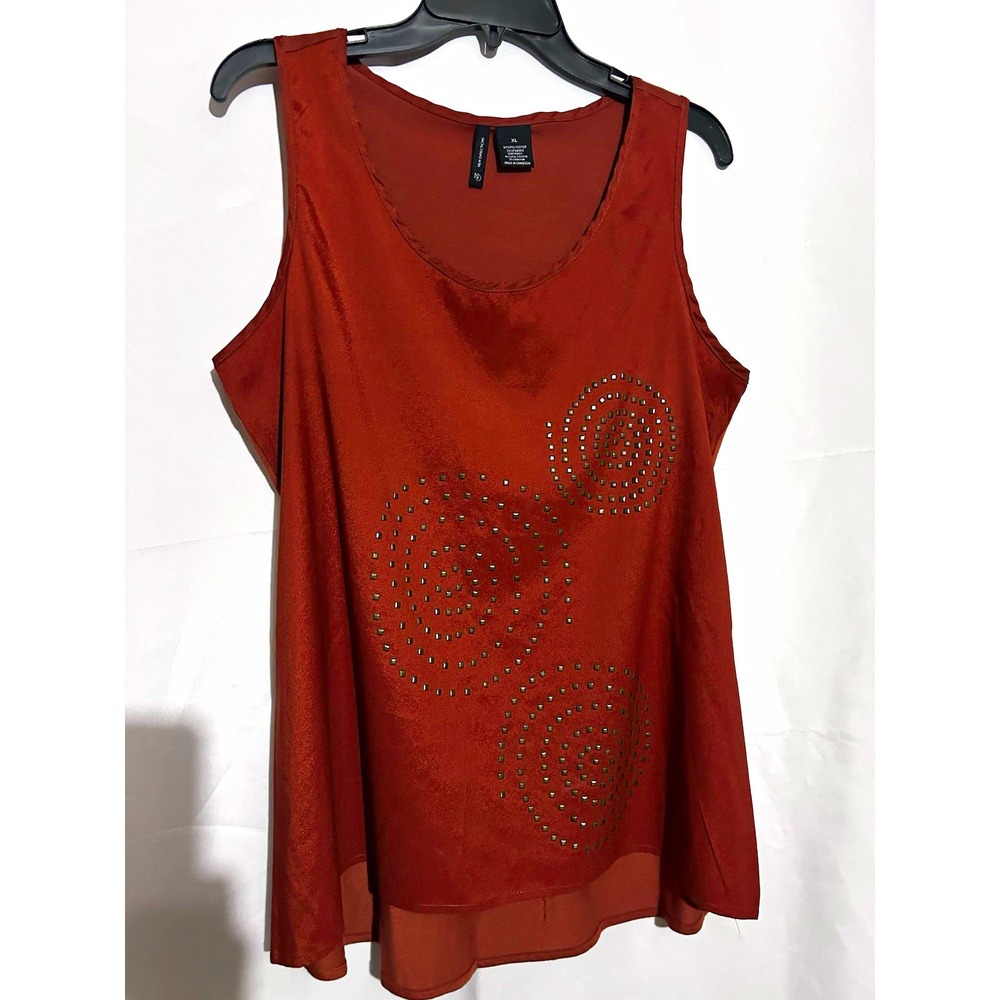 New Directions Brown Chiffon Studded Scoop Neck Tank Top Women's XL